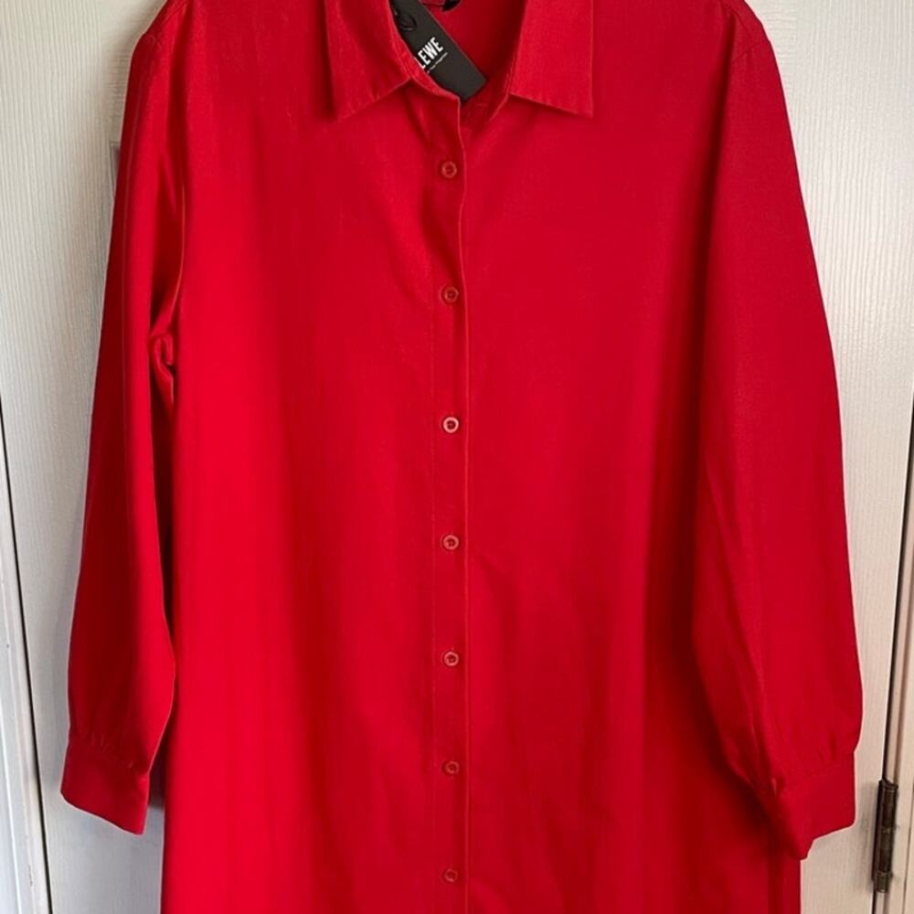 Stylewe Maxi Shirtdress Size M NWT Red Long Sleeve Relaxed Fit Cotton Lagenlook - Picture 4 of 9